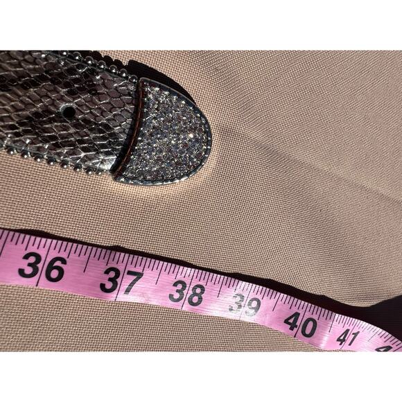 Chico\'s Belt Statement Studded Plastic Rhinestone Faux Snakeskin Silver 37.5 In.